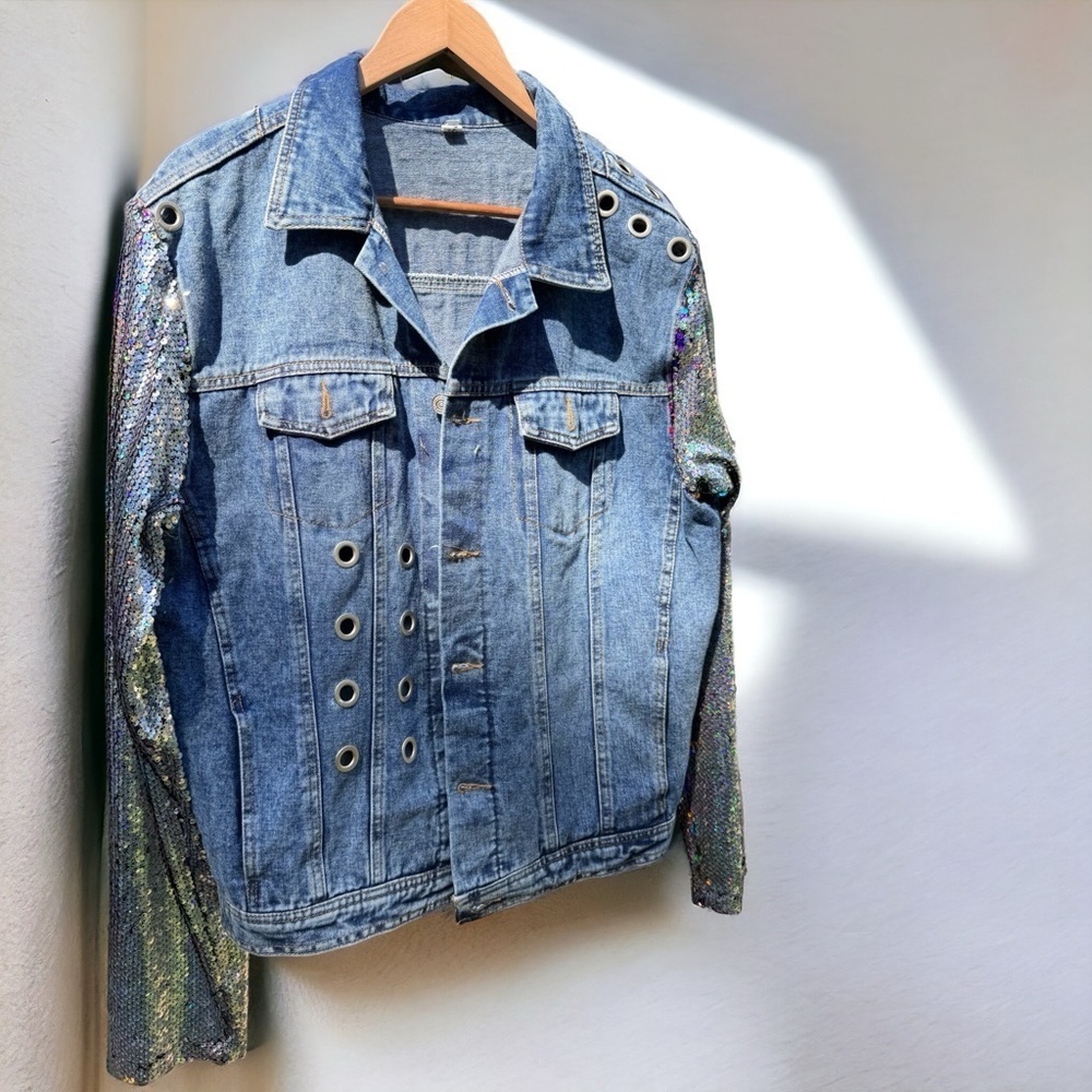 Eras Tour Ready: Dazzling Upcycled Se7en Jacket with Chic Design! Oversized Med - Picture 2 of 16
